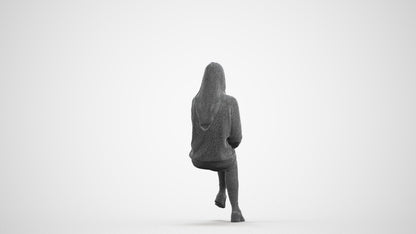 realistic 3D human woman casual sitting, archviz people FBX OBJ for Blender, wireframe front view