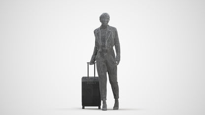 3D human model woman business, photogrammetry scanned person for archviz, three-quarter front view render