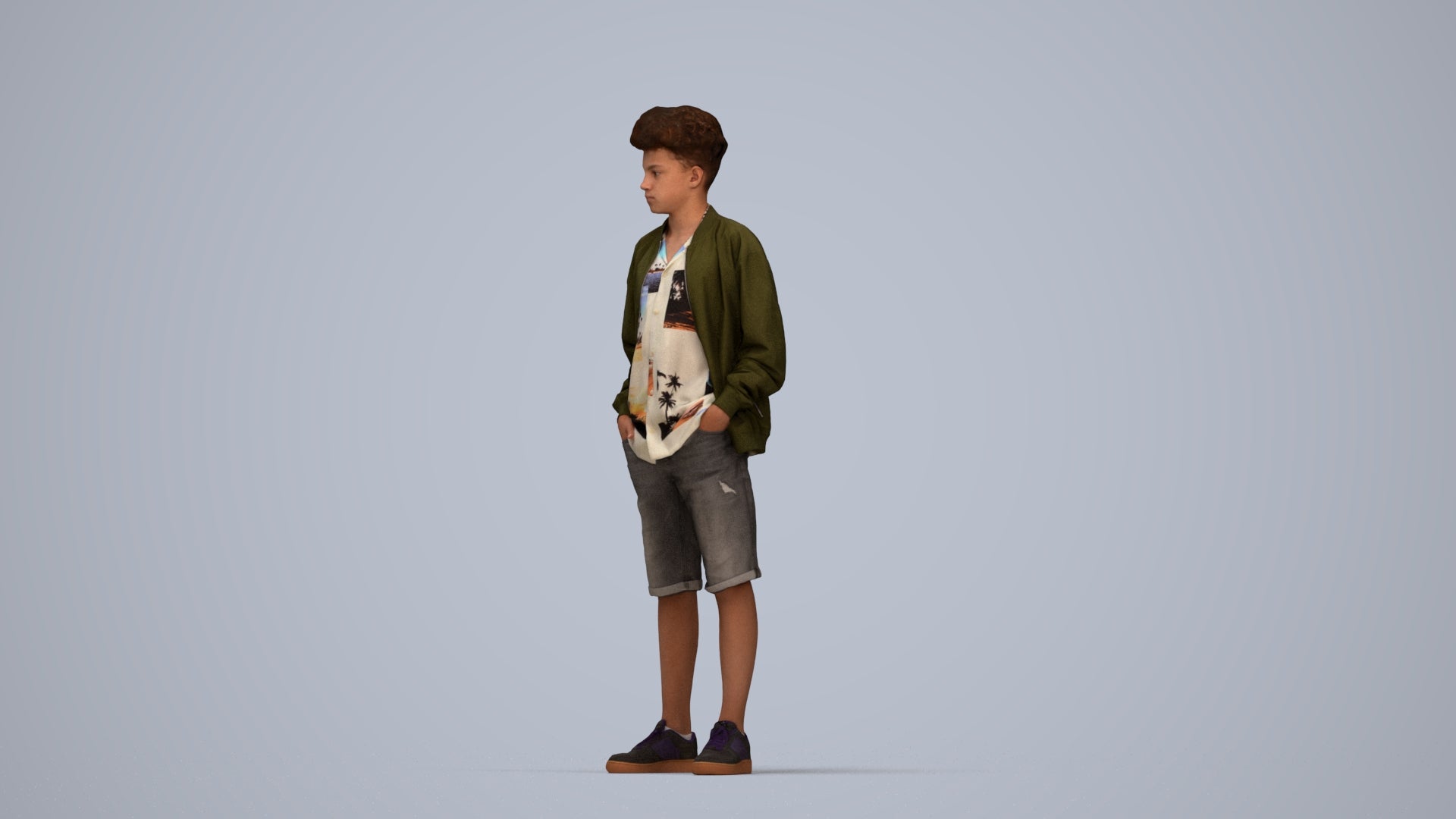 scanned 3D boy casual kids, photogrammetry people for Enscape and V-Ray, top-down view render