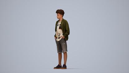 scanned 3D boy casual kids, photogrammetry people for Enscape and V-Ray, top-down view render