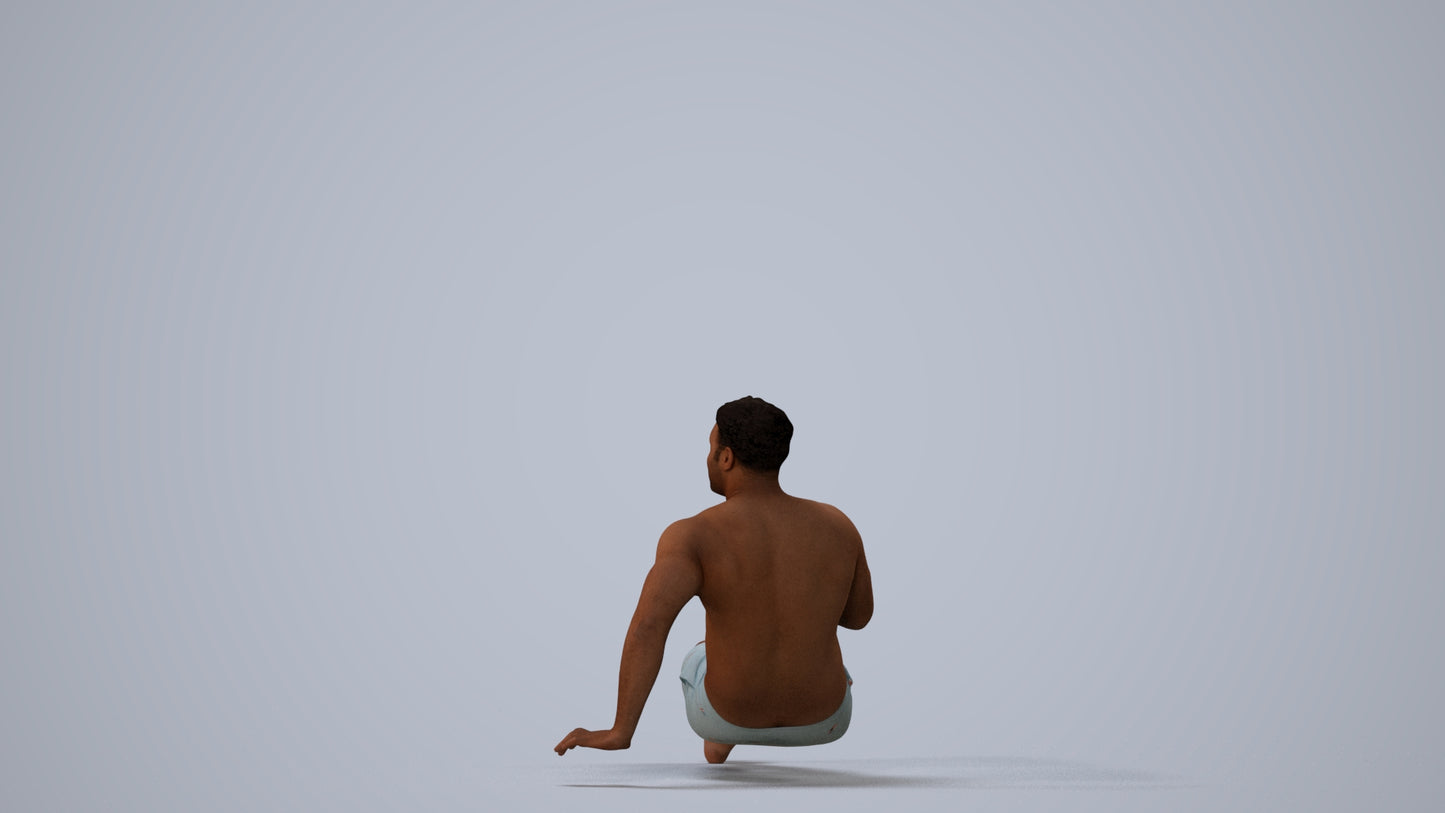 realistic 3D human man pool, archviz people FBX OBJ for Blender, three-quarter view render