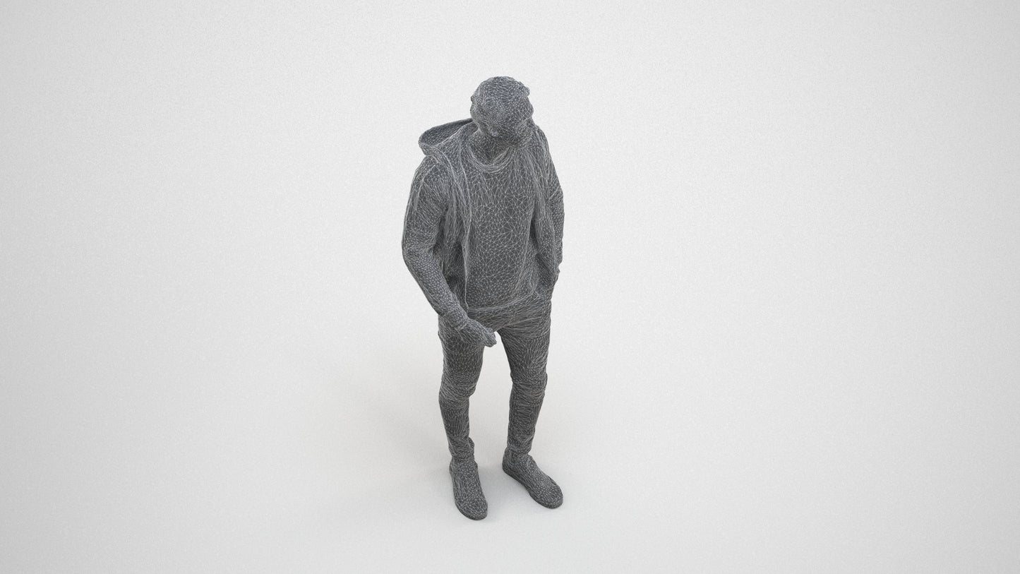realistic 3D people man casual standing, render-ready for V-Ray and Corona, FBX OBJ, wireframe three-quarter view
