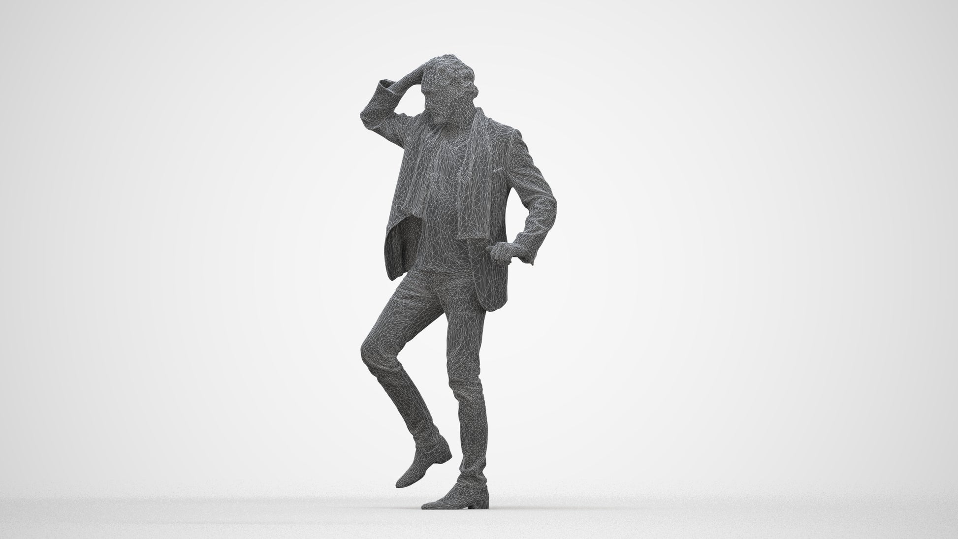 scanned 3D man business standing, photogrammetry people for Enscape and V-Ray, wireframe back view