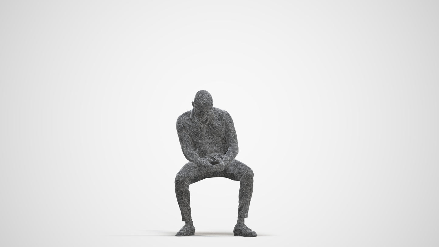 3D people model man business sitting, scanned human for 3ds Max rendering, three-quarter front view render