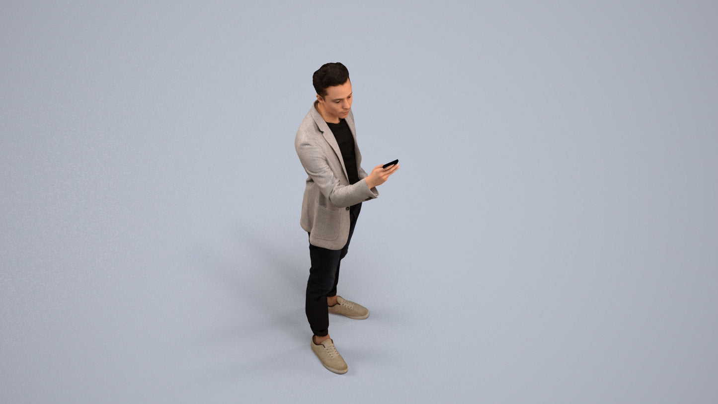 realistic 3D people man business standing, render-ready for V-Ray and Corona, FBX OBJ, back view render