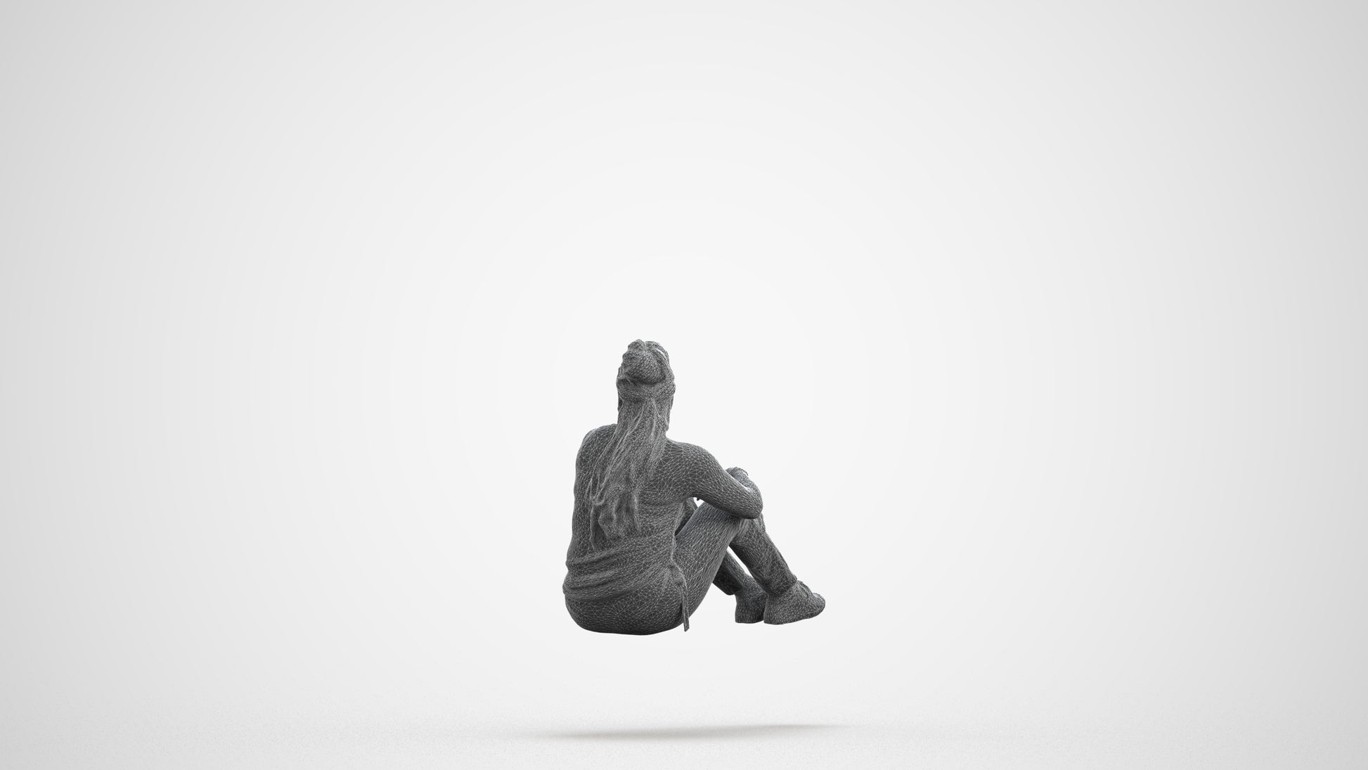 photogrammetry 3D woman casual sitting, realistic human model archviz FBX, wireframe front view