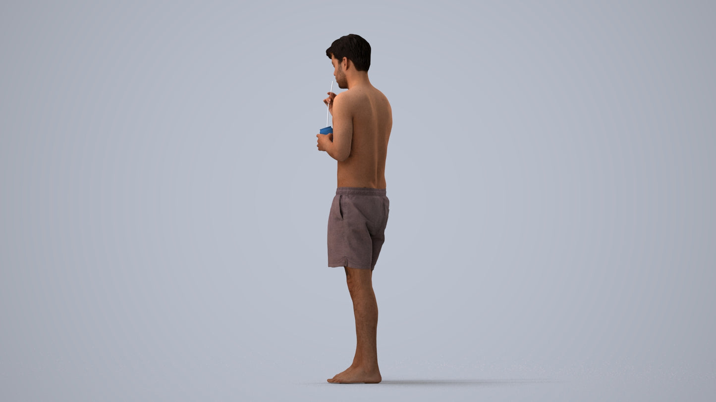 realistic 3D man sport pool, scanned archviz people for Blender and 3ds Max, three-quarter view render