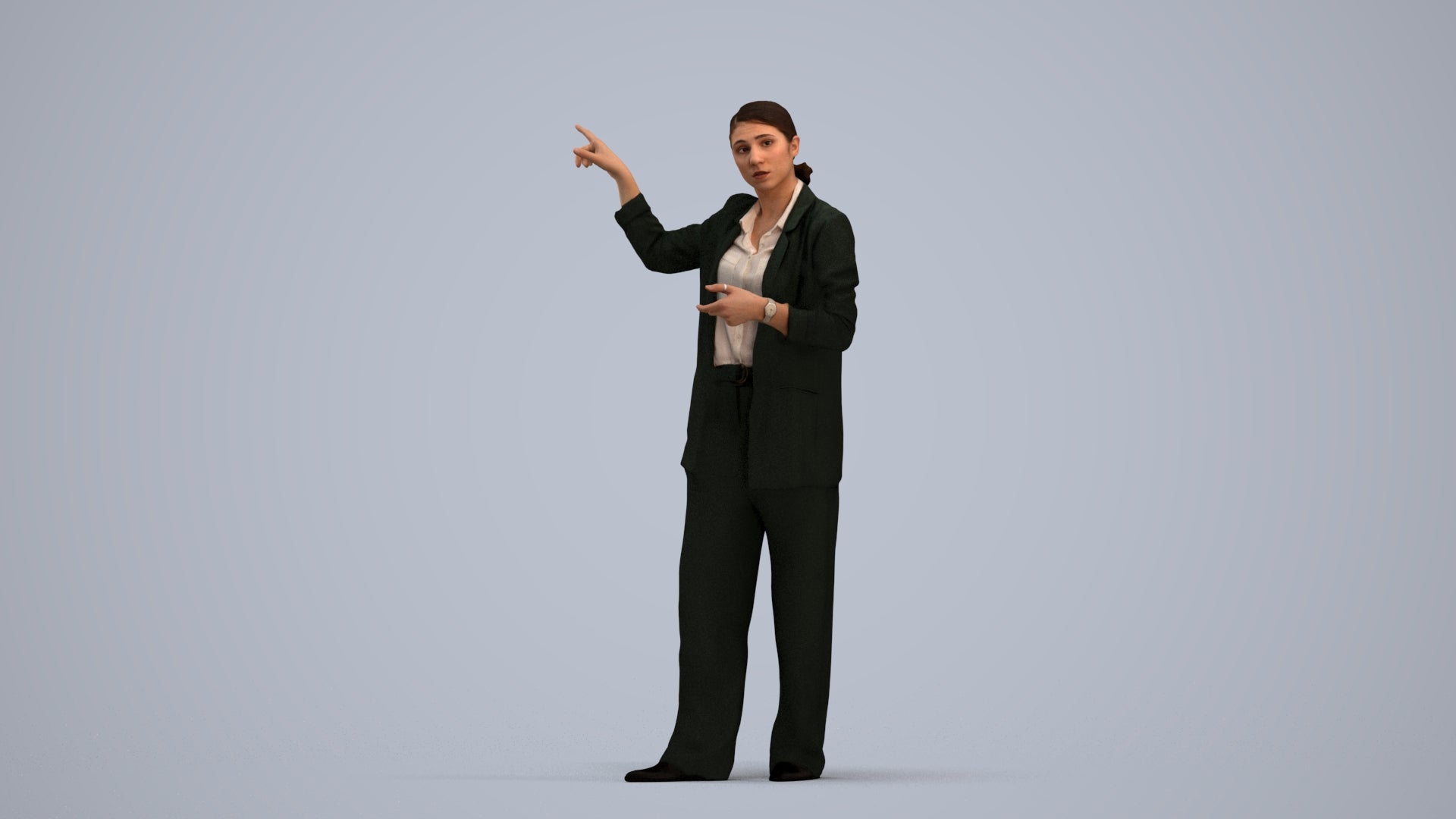 3D scanned woman business, photorealistic archviz people for Enscape and SketchUp, standing pose render