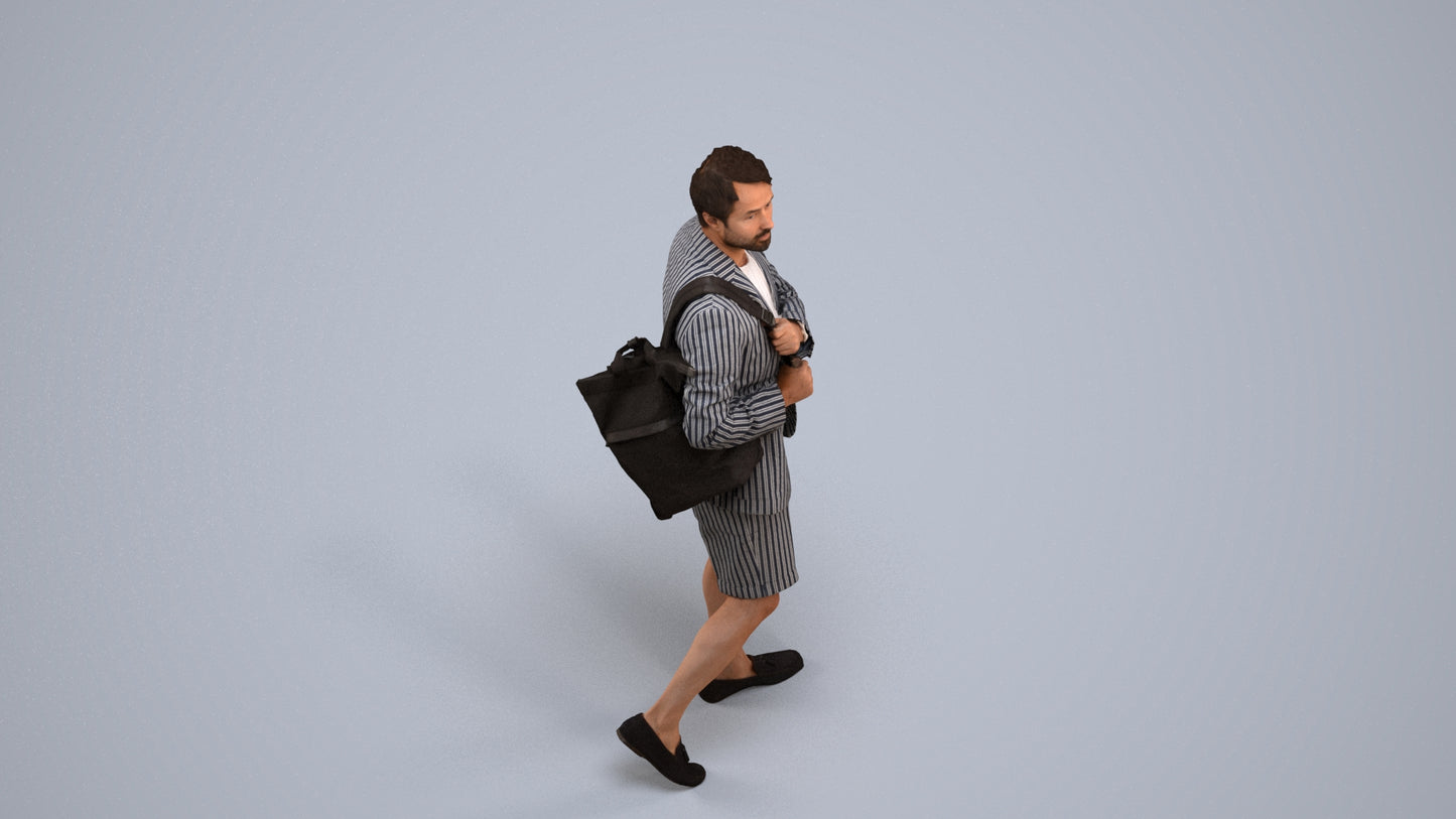 scanned 3D man business walking, photogrammetry people for Enscape and V-Ray, back view render