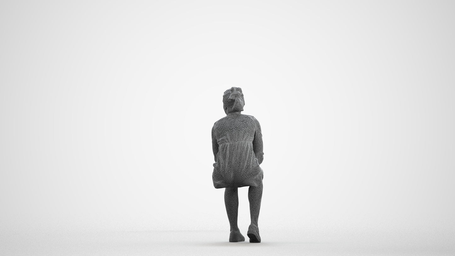 photogrammetry 3D girl casual kids, realistic human model archviz FBX, wireframe front view