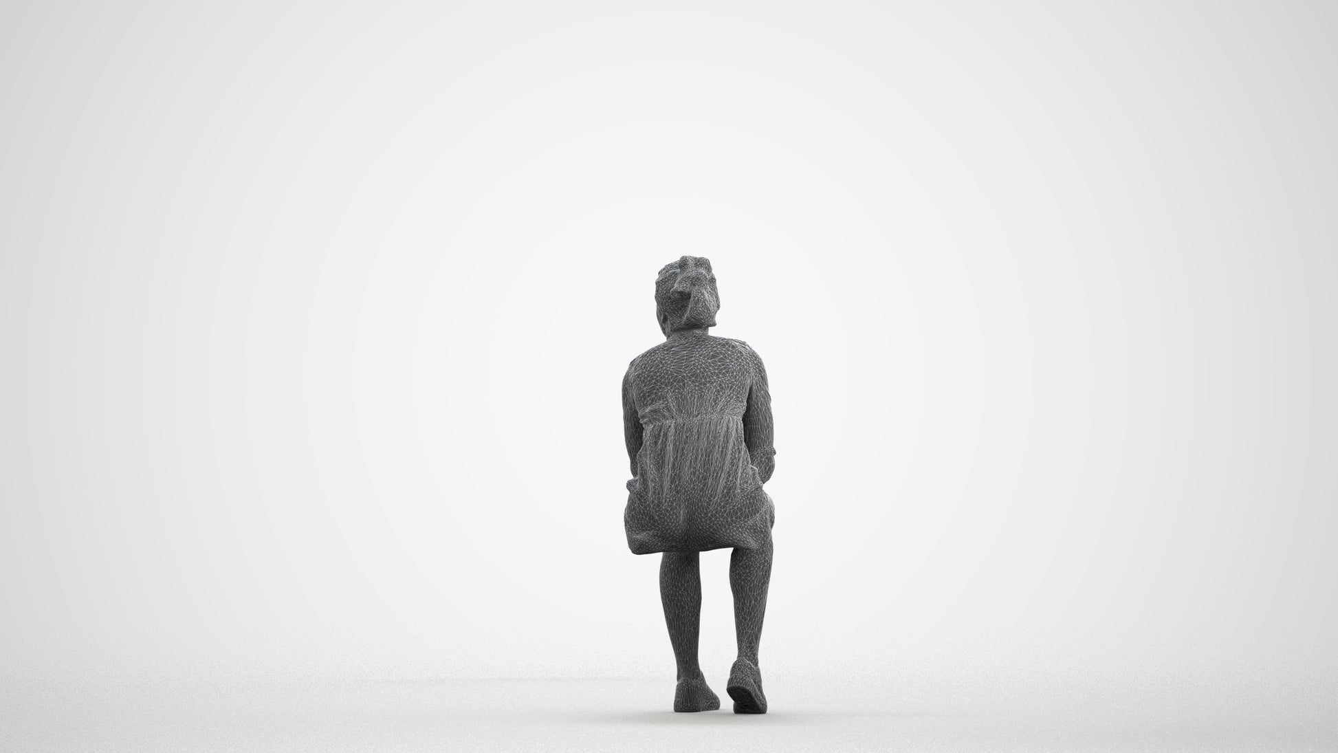 photogrammetry 3D girl casual kids, realistic human model archviz FBX, wireframe front view