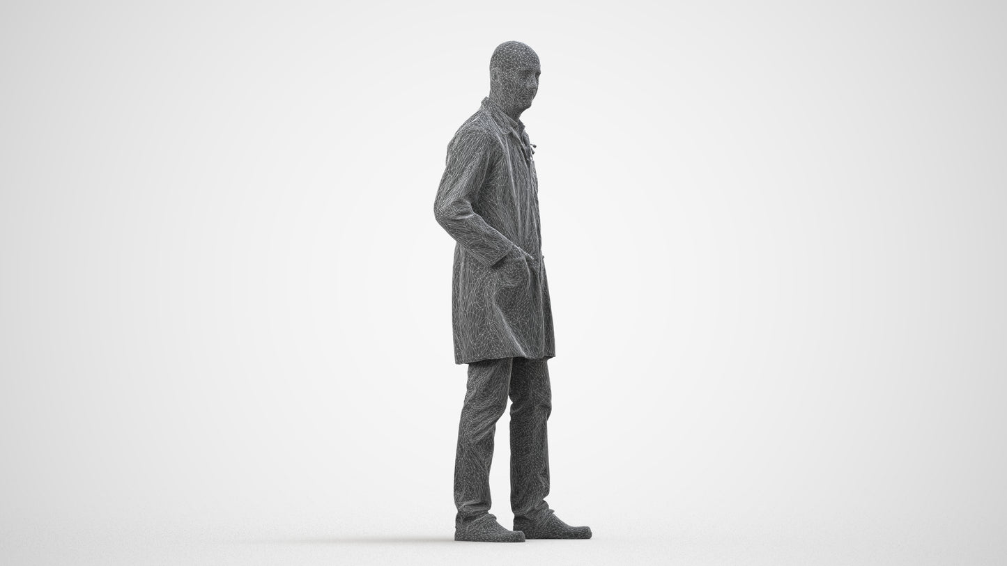 scanned 3D senior man medical, photogrammetry people for Enscape and V-Ray, wireframe side view