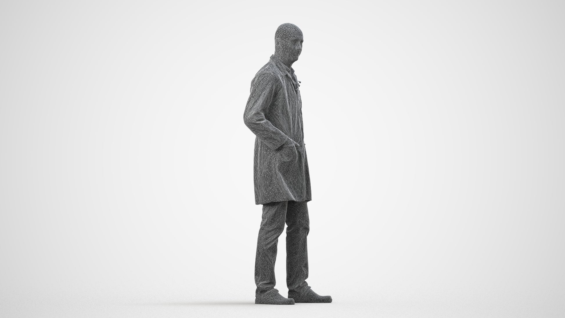 scanned 3D senior man medical, photogrammetry people for Enscape and V-Ray, wireframe side view