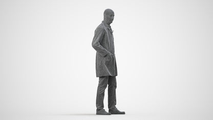 scanned 3D senior man medical, photogrammetry people for Enscape and V-Ray, wireframe side view