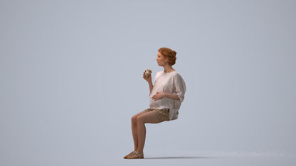 realistic 3D people woman casual sitting, render-ready for V-Ray and Corona, FBX OBJ, three-quarter view render