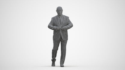 3D human model senior man business mix, photogrammetry scanned person for archviz, three-quarter front view render