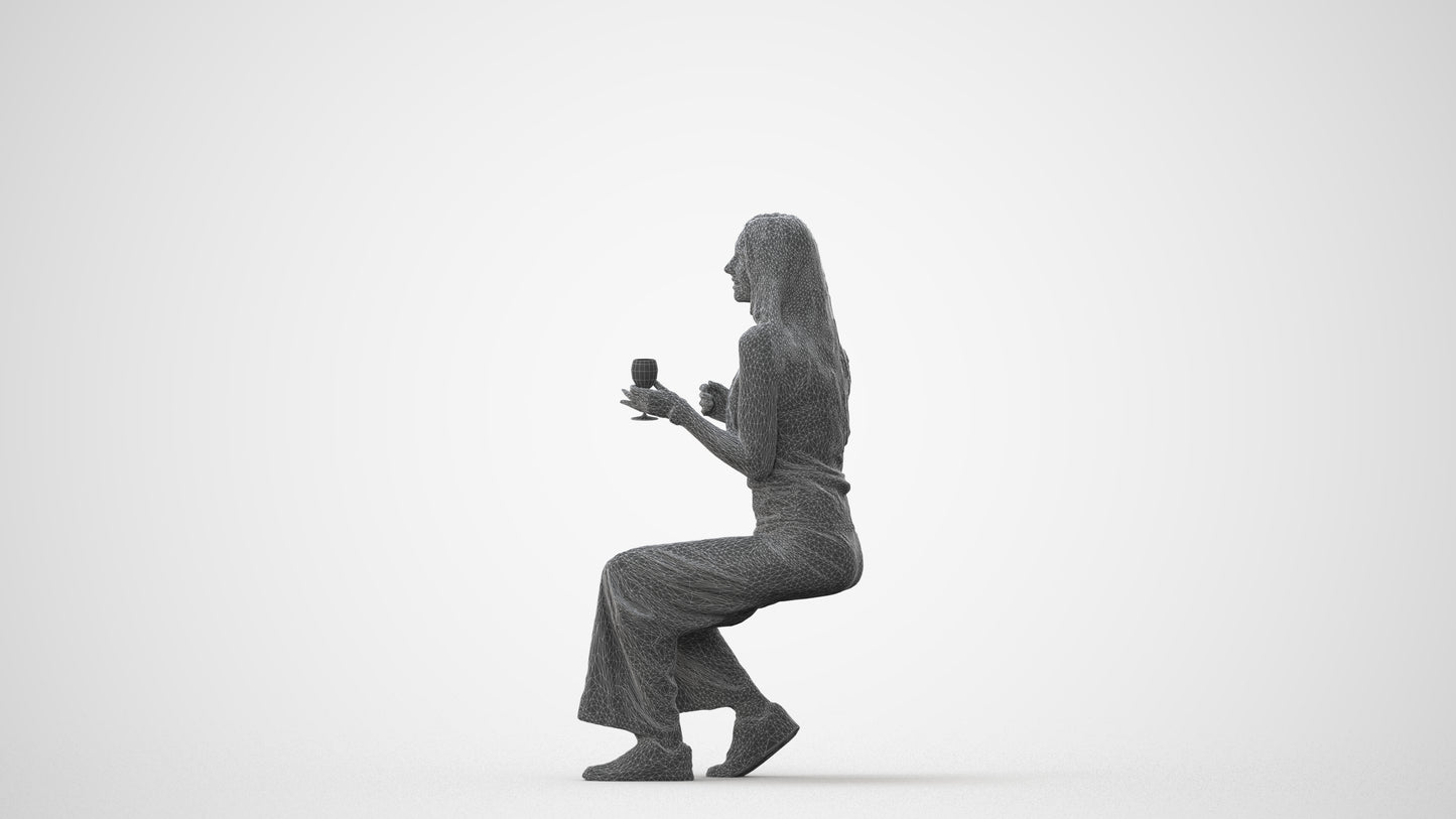 3D people model woman casual sitting, scanned human for 3ds Max rendering, square thumbnail