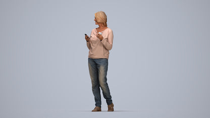 realistic 3D people woman casual walking, render-ready for V-Ray and Corona, FBX OBJ, top-down view render
