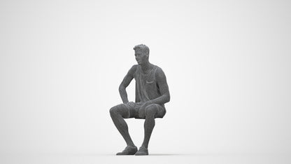 photogrammetry 3D man casual sitting, realistic human model archviz FBX, wireframe back view
