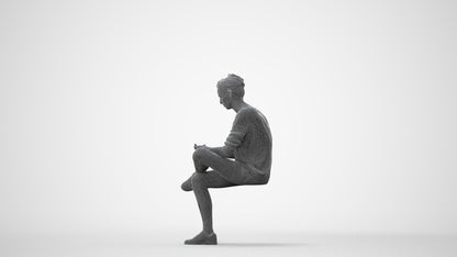 photogrammetry 3D woman casual sitting, realistic human model archviz FBX, square thumbnail