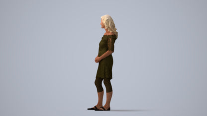 photogrammetry 3D senior woman casual standing, realistic human model archviz FBX, three-quarter view render