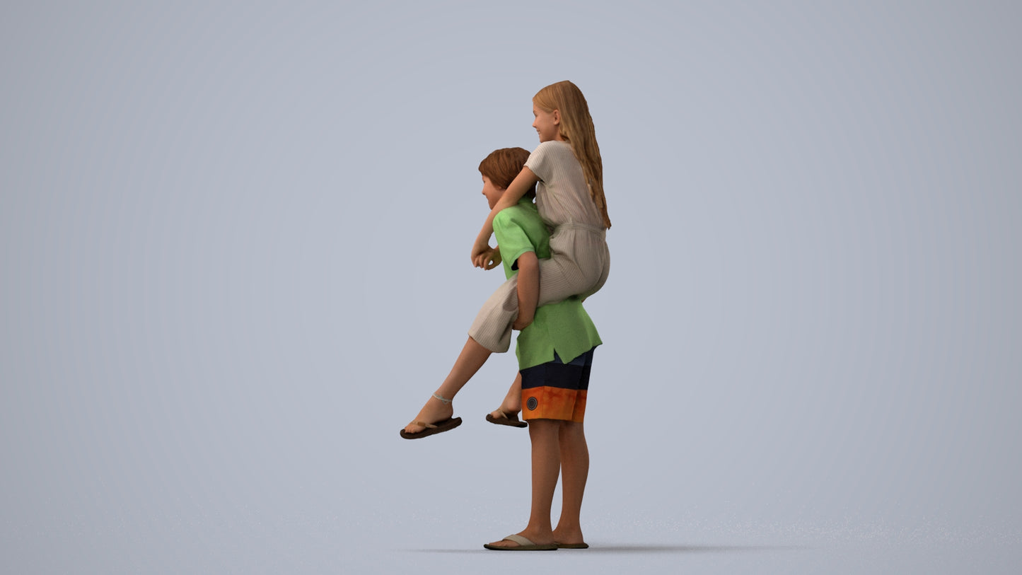 photogrammetry 3D girl kids, realistic human model archviz FBX, three-quarter view render
