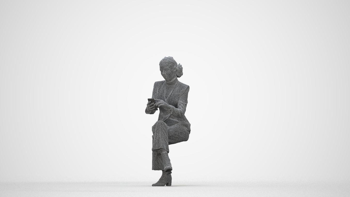 scanned 3D woman business, photogrammetry people for Enscape and V-Ray, wireframe back view