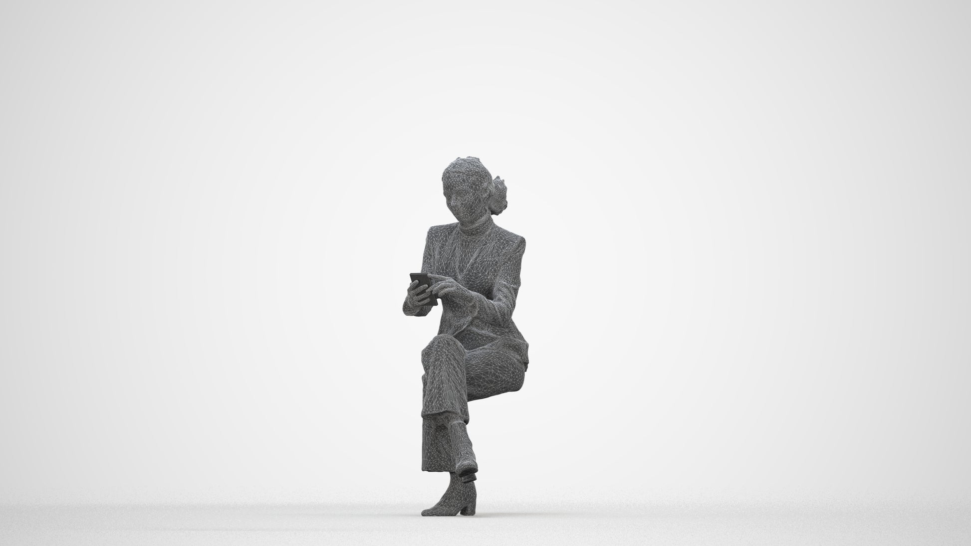 scanned 3D woman business, photogrammetry people for Enscape and V-Ray, wireframe back view