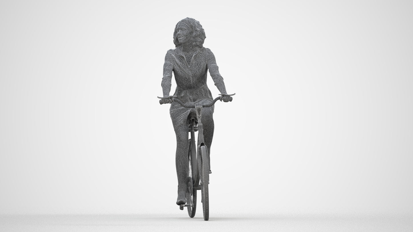 photogrammetry 3D woman casual cycling, realistic human model archviz FBX, wireframe back view