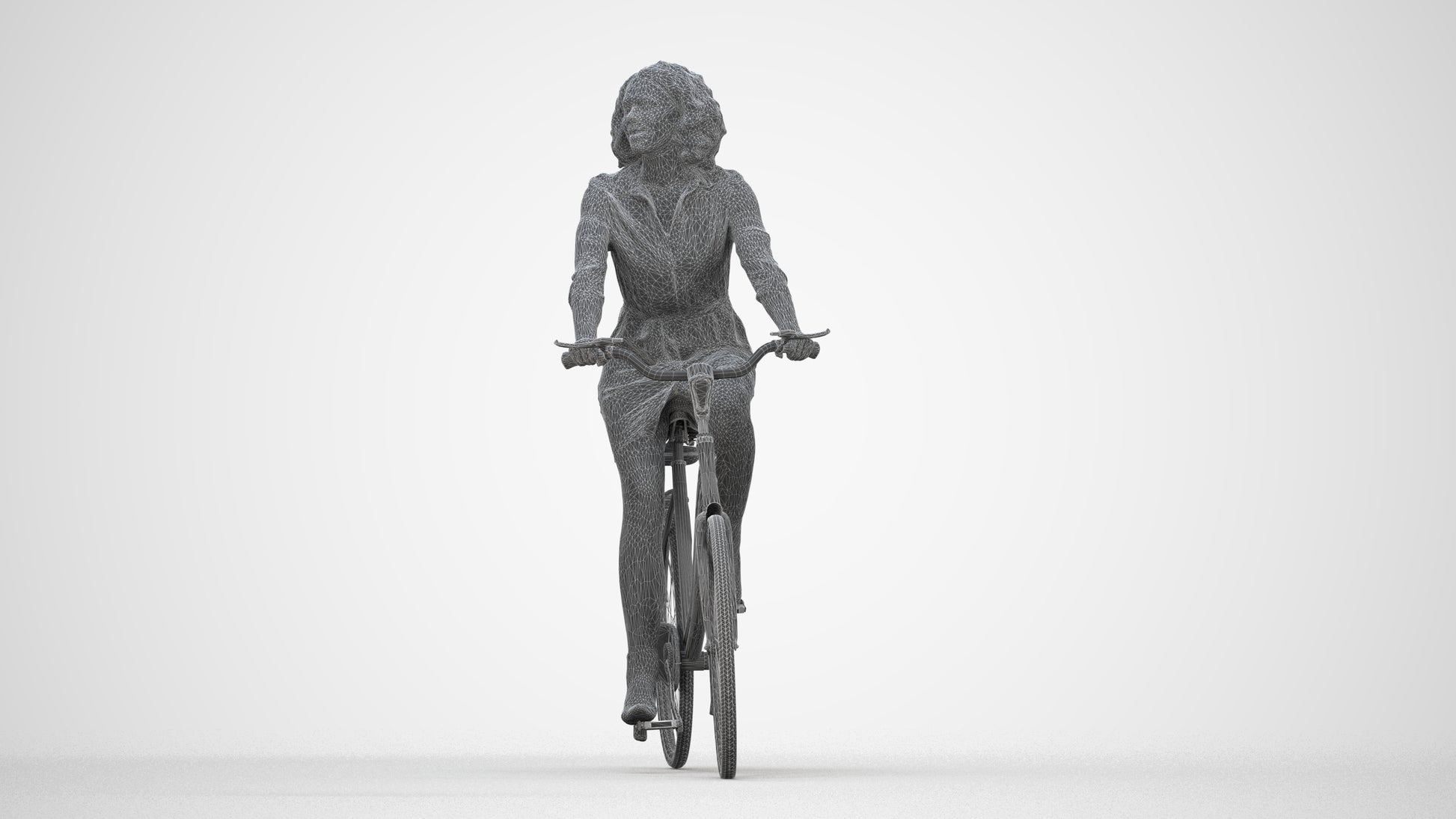 photogrammetry 3D woman casual cycling, realistic human model archviz FBX, wireframe back view