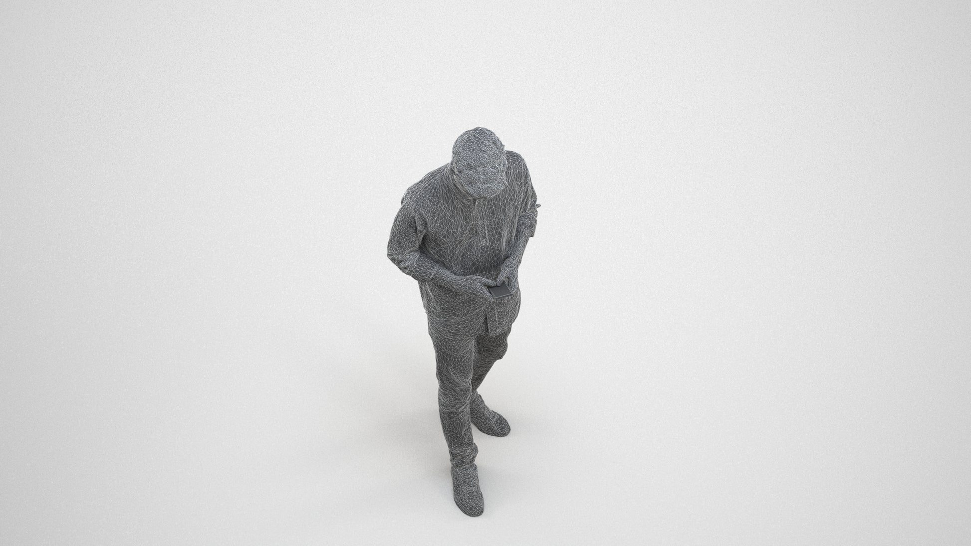 photogrammetry 3D man casual walking, realistic human model archviz FBX, wireframe three-quarter view