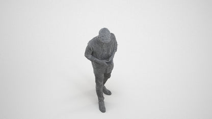photogrammetry 3D man casual walking, realistic human model archviz FBX, wireframe three-quarter view
