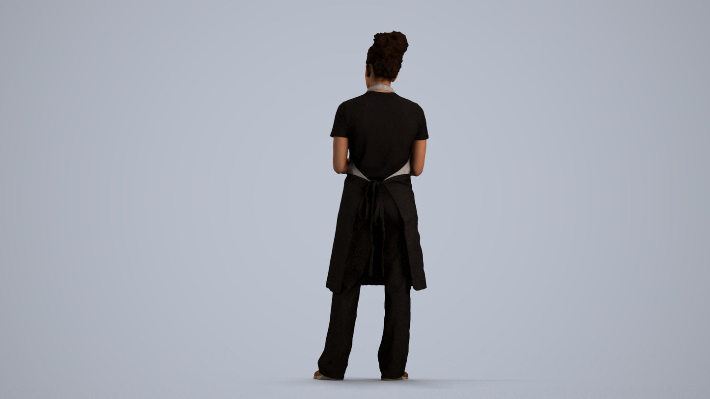 3D scanned woman hospitality, photorealistic archviz people for Enscape and SketchUp, front view render