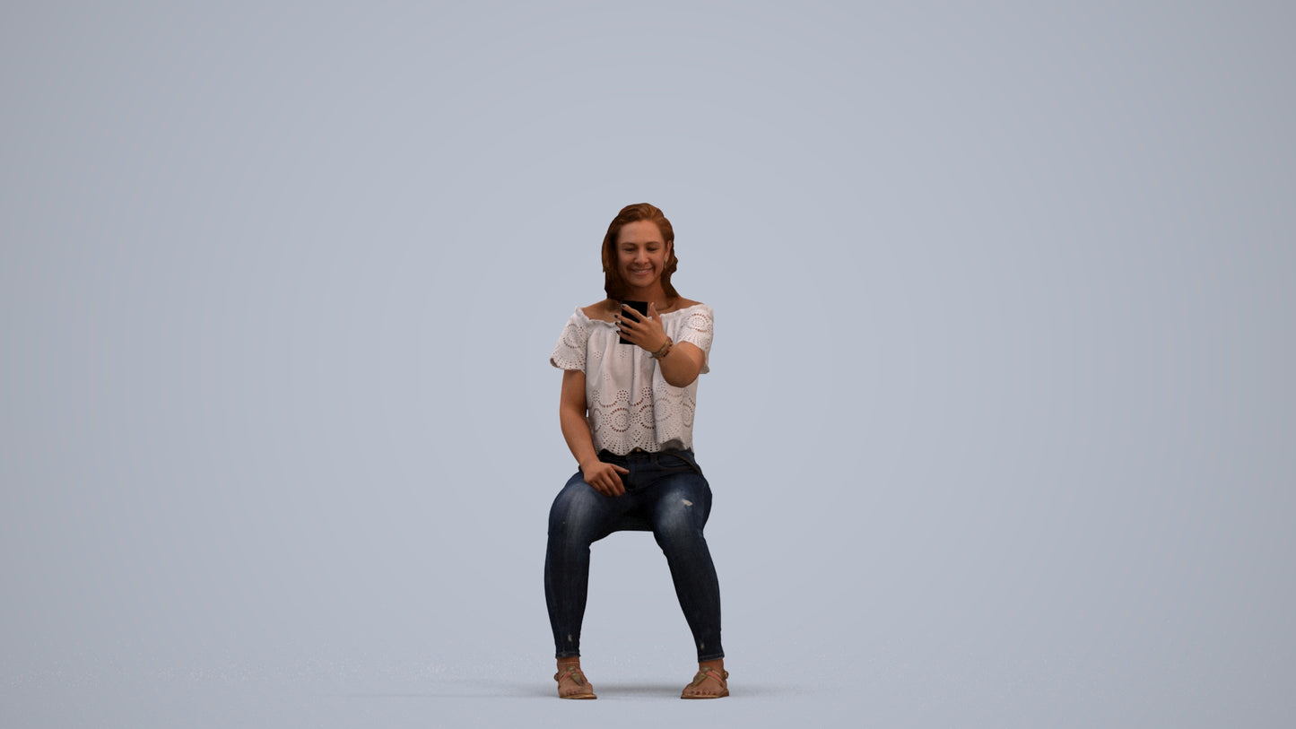 realistic 3D human woman casual sitting, archviz people FBX OBJ for Blender, standing pose render