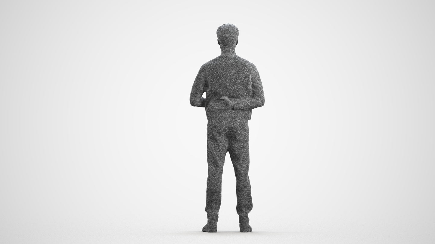 scanned 3D man hospitality, photogrammetry people for Enscape and V-Ray, wireframe front view