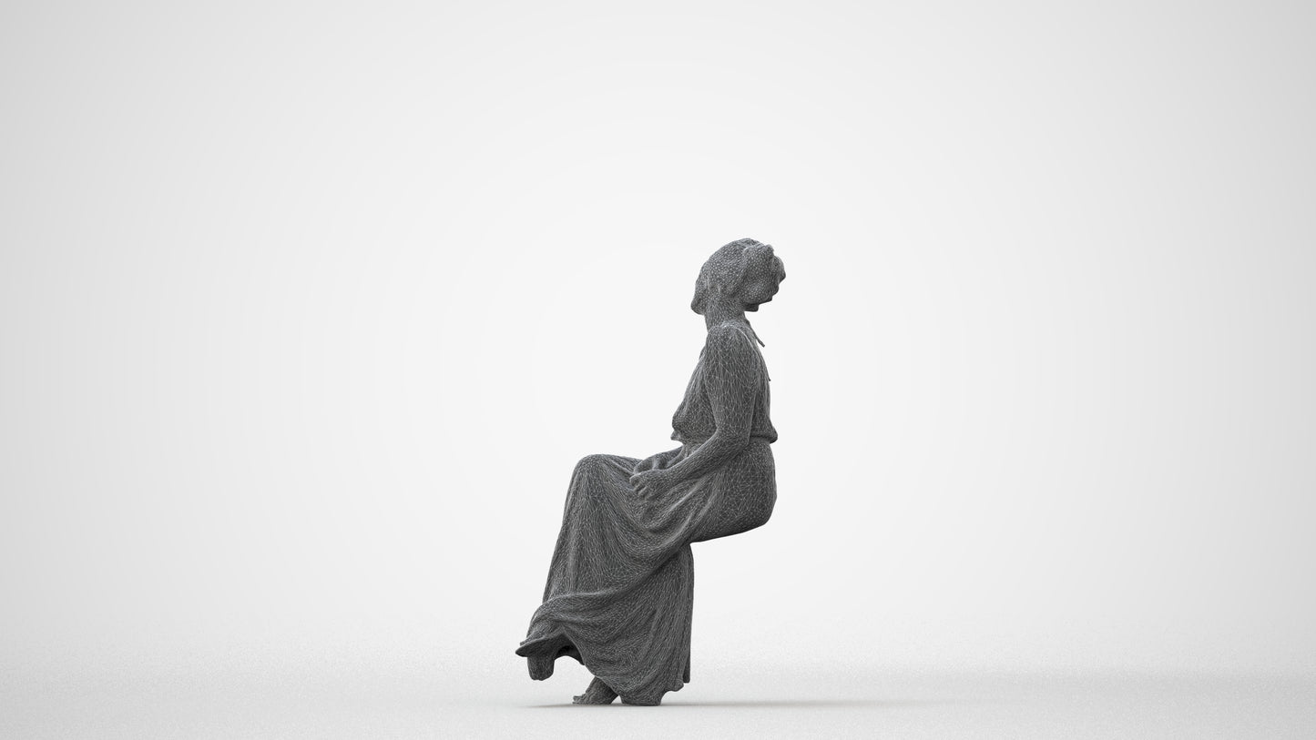 3D scanned woman sitting casual, photorealistic archviz people for Enscape and SketchUp, square thumbnail