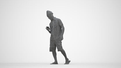 3D scanned man walking casual, photorealistic archviz people for Enscape and SketchUp, wireframe back view