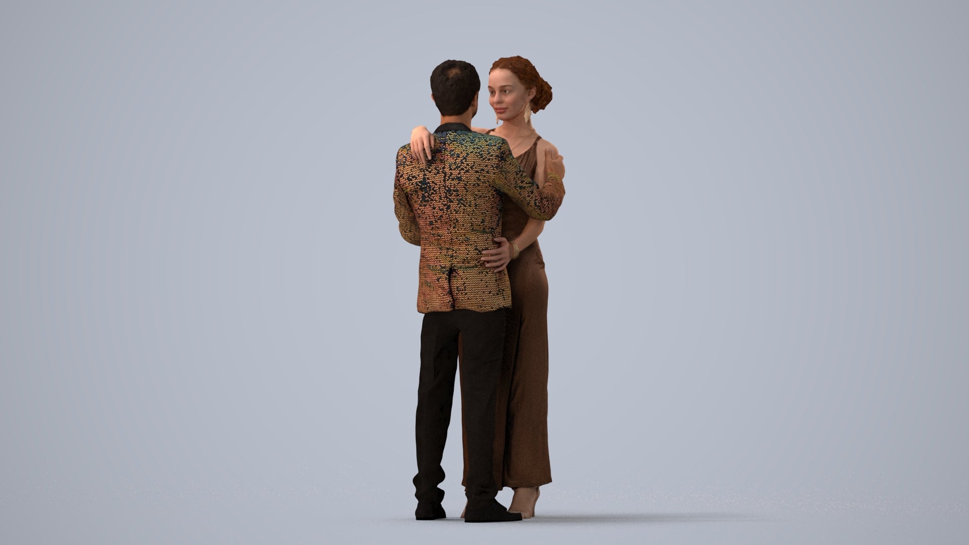 realistic 3D human woman formal dancing, archviz people FBX OBJ for Blender, three-quarter view render