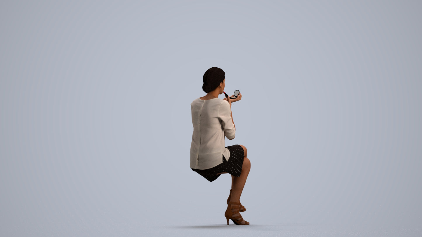 3D people model woman casual sitting, scanned human for 3ds Max rendering, front view render