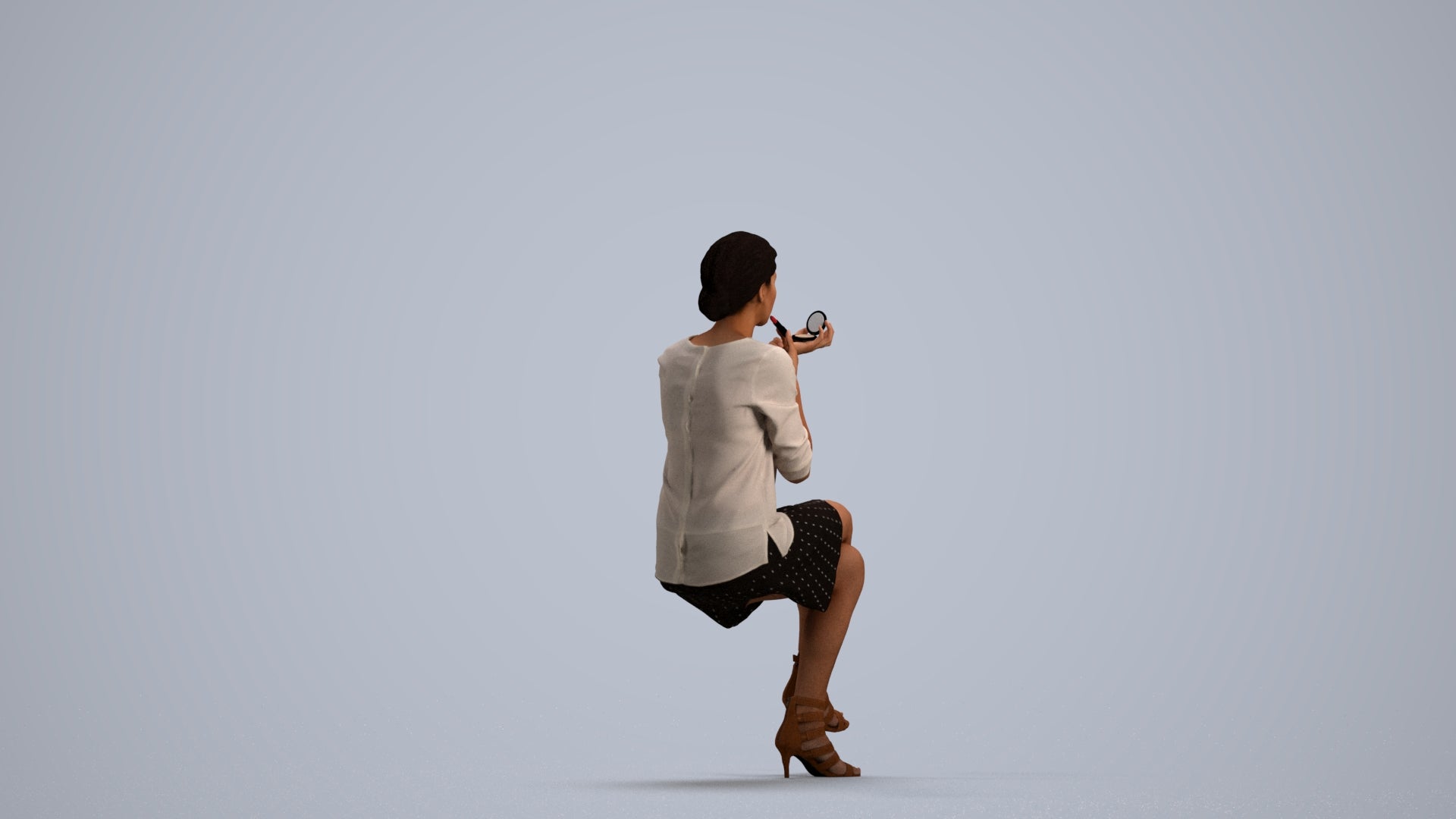 3D people model woman casual sitting, scanned human for 3ds Max rendering, front view render