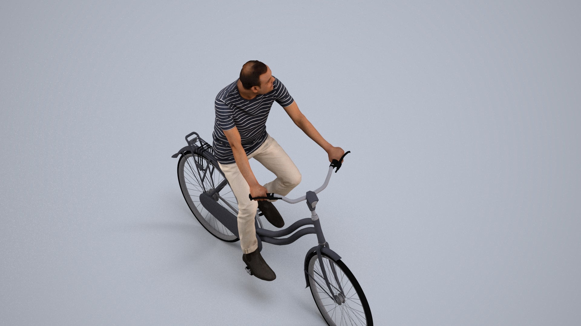scanned 3D man casual cycling, photogrammetry people for Enscape and V-Ray, back view render