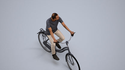 scanned 3D man casual cycling, photogrammetry people for Enscape and V-Ray, back view render
