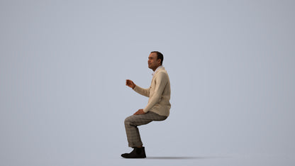 3D scanned man sitting business, photorealistic archviz people for Enscape and SketchUp, three-quarter view render