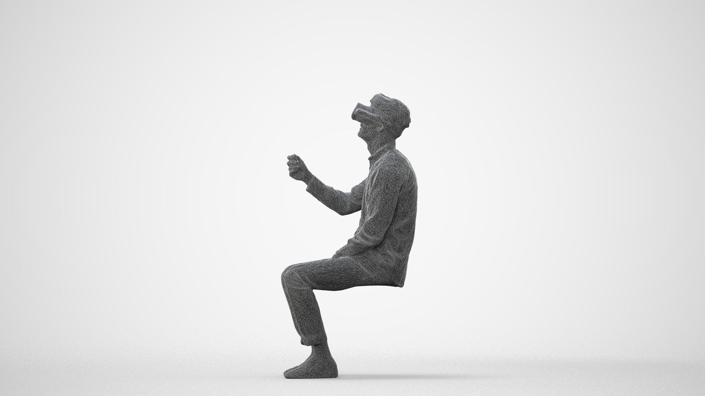 scanned 3D man casual sitting, photogrammetry people for Enscape and V-Ray, square thumbnail