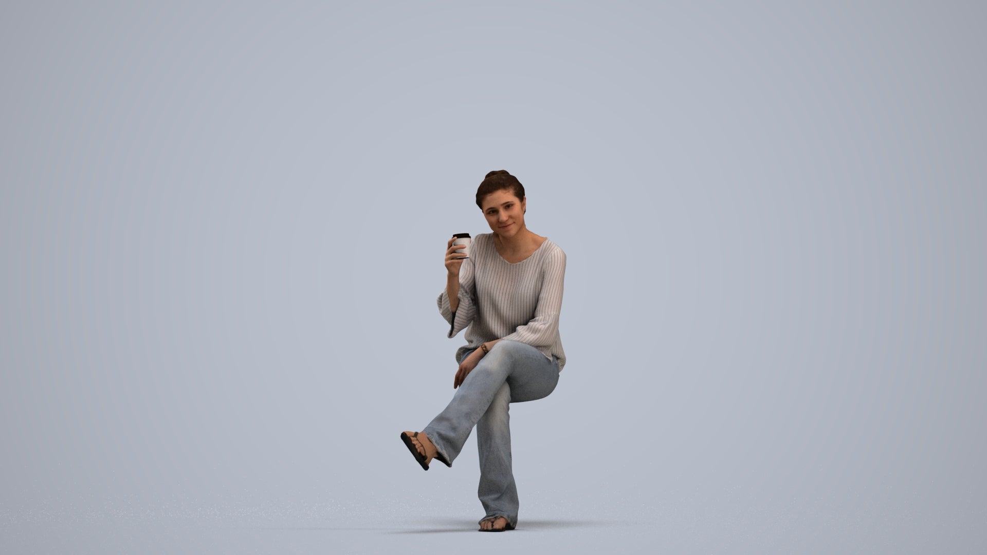 realistic 3D woman casual sitting, scanned archviz people for Blender and 3ds Max, standing pose render