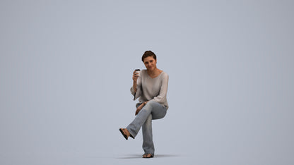 realistic 3D woman casual sitting, scanned archviz people for Blender and 3ds Max, standing pose render