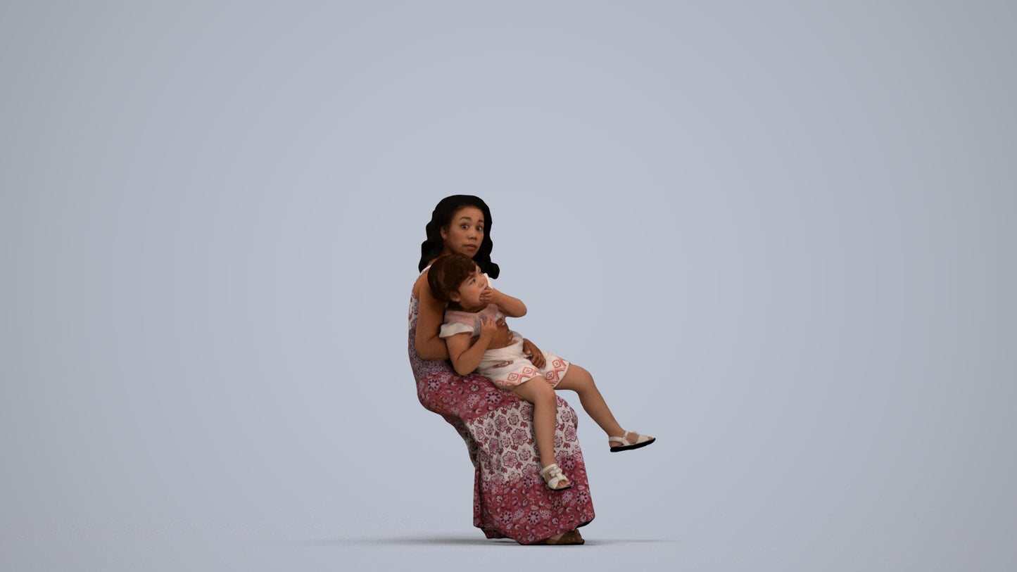 realistic 3D human girl casual kids, archviz people FBX OBJ for Blender, standing pose render