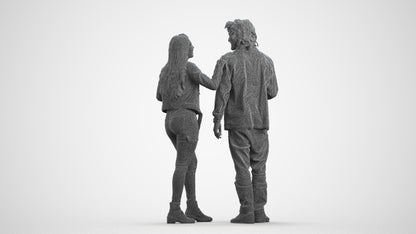 realistic 3D people woman casual couple, render-ready for V-Ray and Corona, FBX OBJ, wireframe front view