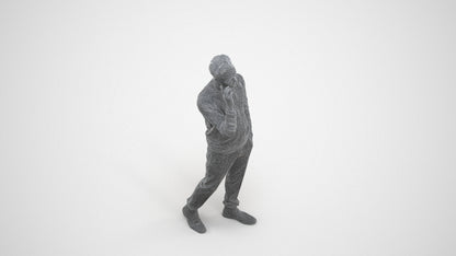 3D human model man casual walking, photogrammetry scanned person for archviz, wireframe three-quarter view