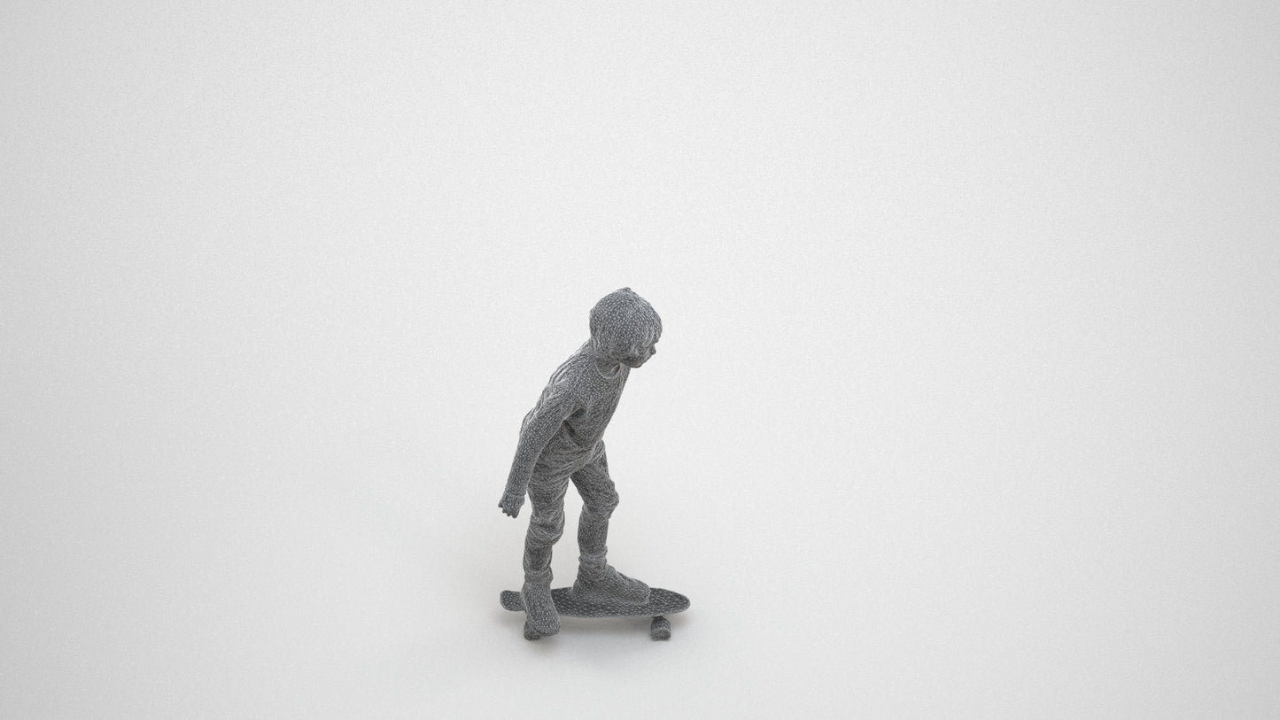 3D scanned boy kids casual, photorealistic archviz people for Enscape and SketchUp, wireframe three-quarter view